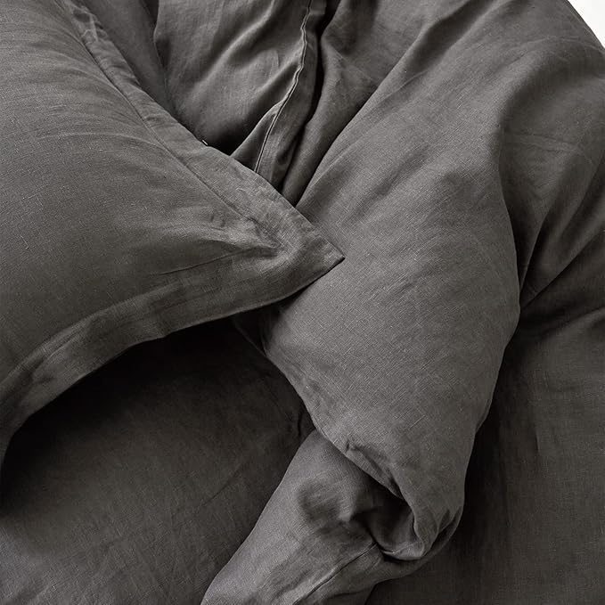 Simple&Opulence 100% Linen Pillow Case King Size Set of 2, Dark Grey Pillow Covers with Overlap Closure, Luxury Breathable Pillowcases Protectors Suitable for All-Season (20" X 36", Dark Grey)