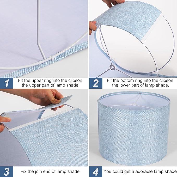 Lamp Shades Set of 2, Drum Lampshade for Table Lamps Floor Lamp, 13" Top X 13" Bottom X 10" High Blue Large Line Fabric Lamp Shades, Easy Assembly Replacement Lampshades