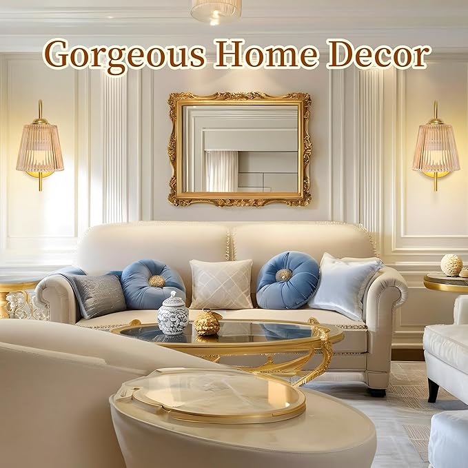 Vintage Battery Operated Wall Sconce with Flower lampshade,Rechargeable Battery Powered Wall Lights,Wall lamp With 15 Colors for Bedroom Living Room Home Decor (Amber Stripe, 2 Light Battery Operated)