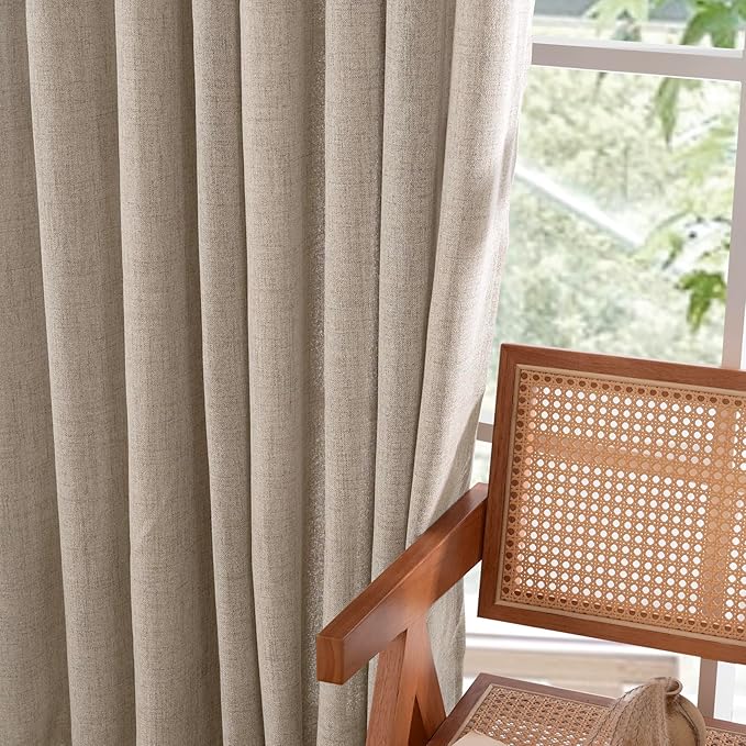 YoungsTex 36 Inch Length Linen Farmhouse Kitchen Window Curtains, Short Cafe Drapes with Rod Pocket Back Tab Burlap Light Filtering for Bathroom Window, Dark Oatmeal, 2 Panels, 42 X 36 Inch