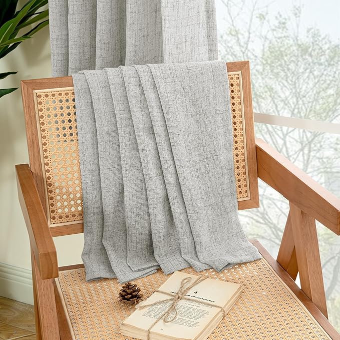 YoungsTex Light Grey Linen Curtains 90 Inch Long for Living Room Rod Pocket Floor Length Window Drapes Light Filtering for Bedroom Dining Privacy, 52 X 90 Inch, 2 Panels