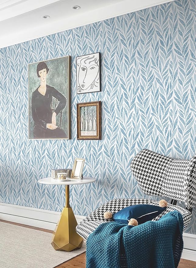 Safiyya Peel and Stick Wallpaper Boho Contact Paper Peel and Stick Modern Bathroom Wall Paper for Bedroom Blue and White Wallpaper Self Adhesive Removable Vinyl Roll 118"x17.3"