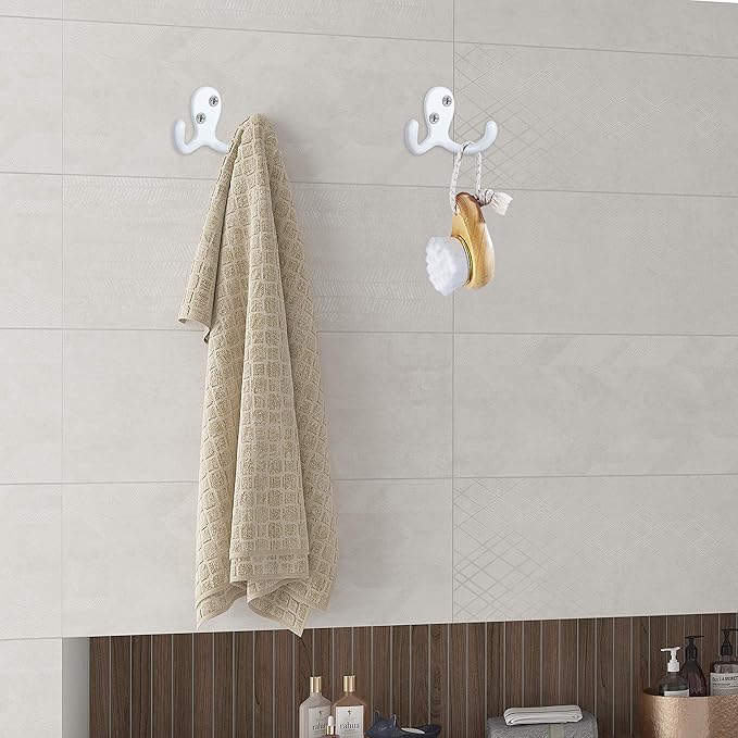 IBosins 8 Pack Heavy Duty Double Prong Coat Hooks Wall Mounted with 16 Screws Retro Double Hooks Utility Hooks for Coat, Scarf, Bag, Towel, Key, Cap, Cup, Hat