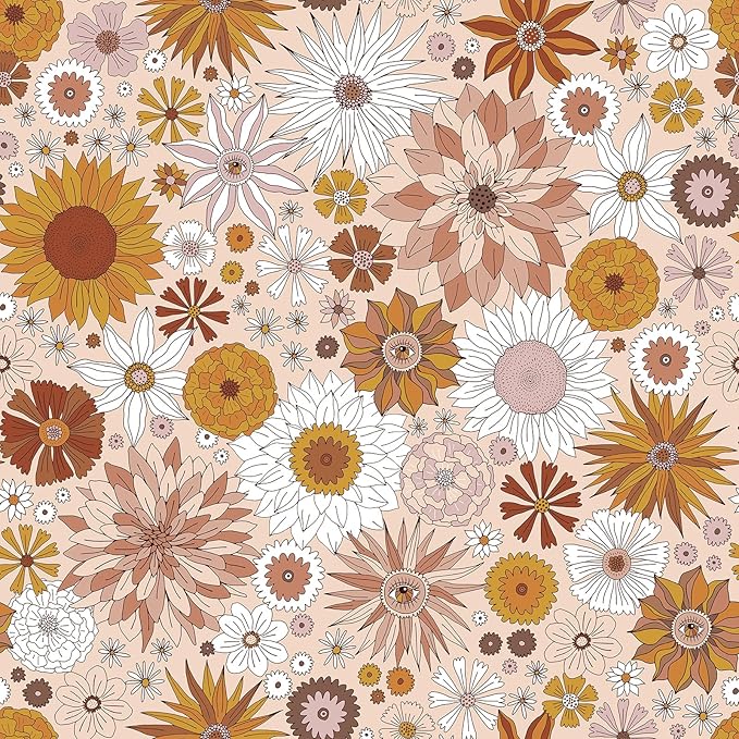 Livelynine Retro Wallpaper Peel and Stick Pink Orange White Yellow Retro Flower Wallpaper for Bathroom Kitchen Dresser Mid Century Vintage Contact Paper Removable Self Adhesive 17.5x78.8 Funky Groovy