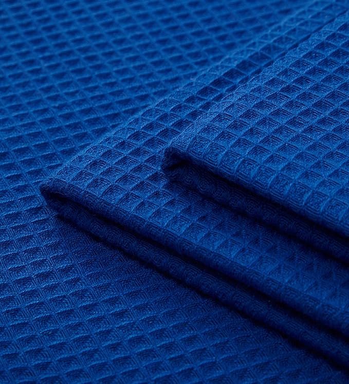 Encasa XO Kitchen Dish Towels Set | Blue | Waffle Weave and Flat Hand Tea Towel | 28"x18" | Quick Drying Reusable Cotton Washcloths | Multipurpose Lightweight Dishcloths Set of 4