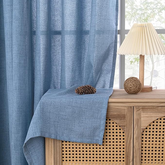 YoungsTex Denim Blue Linen Curtains 36 Inch Length for Kitchen Cafe Window, Small Half Window Drapes with Rod Pocket Back Tab Light Filtering for Bathroom, 2 Panels, 30 X 36 Inch