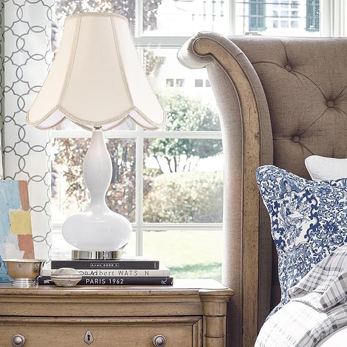 GO&SO 2 Pcs Barrel Lamp Shades Yellowish Beige Lamp Shade 6x13x10.6"(Spider) Bell Lamp Shade for Floor Lamps&Table Lamp,Scalloped Lampshade Modern Petal Edge Braid,Faux Silk Fabric,Easy Assembly