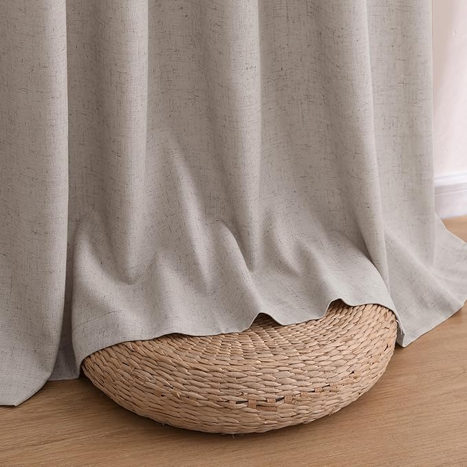 Brown Grey Linen Curtains 108 Inches Long 2 Panel Set Rod Pocket Semi Sheer Dining Room Cozy Bedroom Decor Cotton Look Country Rustic Farmhouse Boho Curtains 52x108