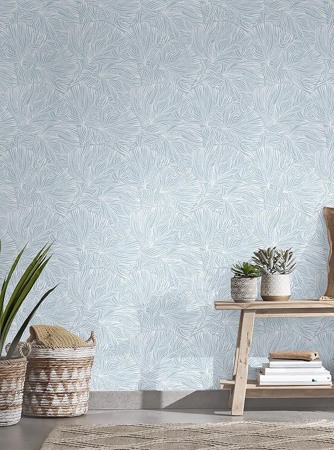 Heroad Boho Peel and Stick Wallpaper Blue Floral Contact Paper Modern Removable Self-Adhesive Wallpaper for Bedroom Living Room Cabinets Decoration Thicken Vinyl Roll Renter Friendly 17.3" x 197"