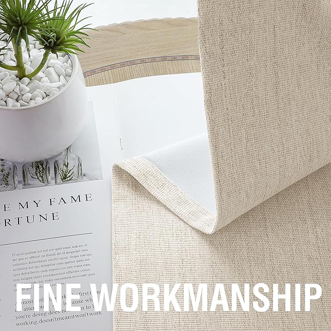 H.VERSAILTEX 100% Blackout Curtains Linen Textured Chenille Curtains Thermal Insulated Curtain 84 Inches Long with White Flocking Coating Back, 2 Panels, Heathered Bleached Sand(Not Solid)