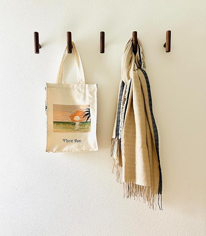 Wooden Coat Hooks, Decorative Wall Hooks for Bags, Hats, Coats, Purse, Heavy Duty, Sturdy, Natural Walnut, Easy to Install, Holds Up to 7lbs - Pack of 5