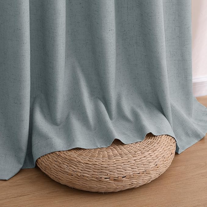 Guken Dark Blue Linen Curtains 96 Inches Long 2 Panel Set Rod Pocket Semi Sheer Dining Room Cozy Bedroom Decor Cotton Look Country Rustic Boho Farmhouse Curtains, 52x96