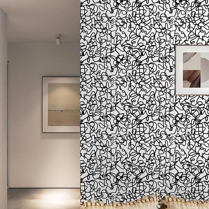 Ismoon 17.3"X118" Unique Black and White Peel and Stick Wallpaper Scribbles Wallpaper Modern Black Contact Paper Thickened Removable Self-Adhesive Wall Paper for Home Decoration Vinyl Film Roll