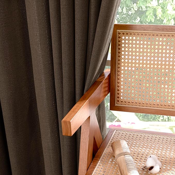 YoungsTex Brown Linen Curtains 45 Inches Long for Short Window, Back Tab Rod Pocket Chocolate Drapes Light Filtering for Kitchen Bathroom Cafe Decorative, 2 Panels, 42 X 45 Inch