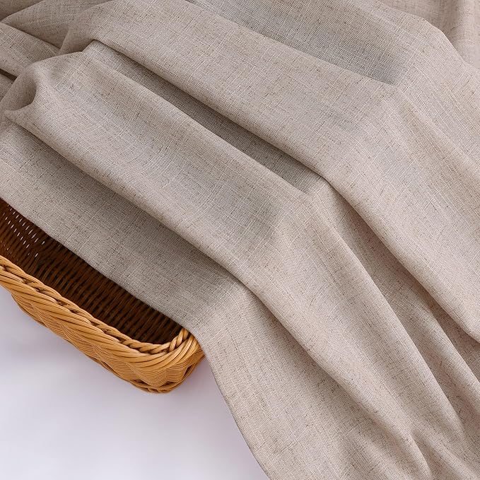 Guken Oatmeal Linen Curtains 84 Inch Length for Living Room Bedroom 2 Panels Set Rod Pocket Light Filtering Semi Sheer Window Curtains 52 Inch Width Boho Farmhouse Linen Drapes, W52xL84