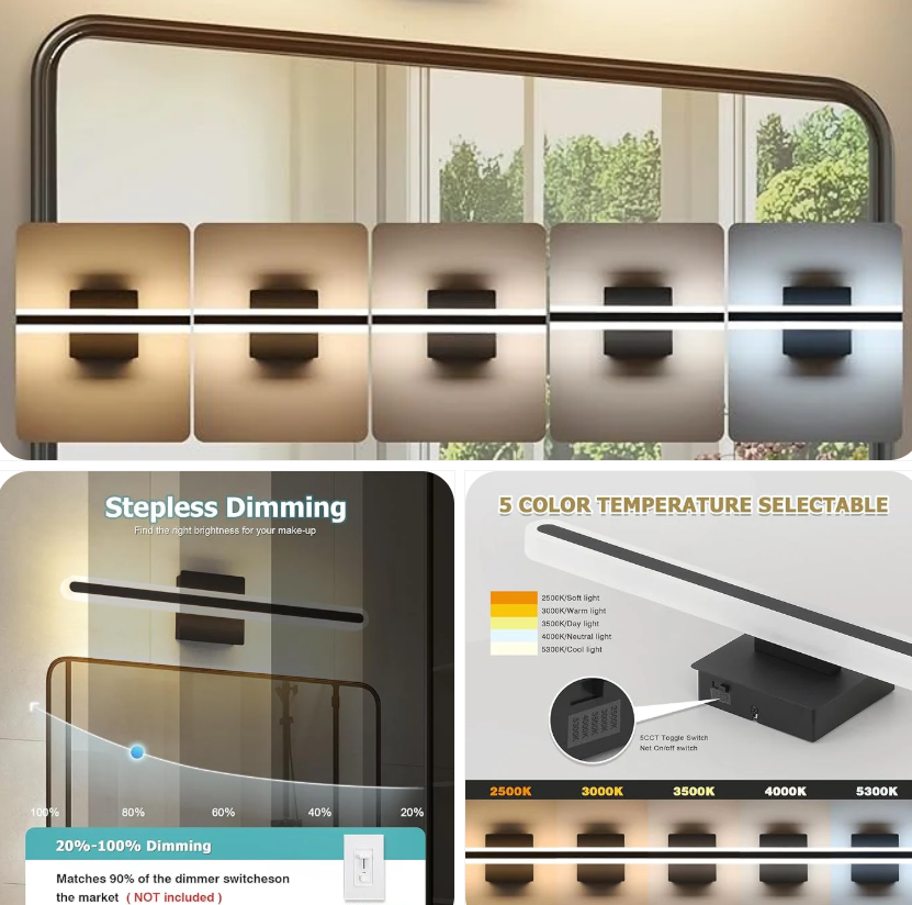 Joosenhouse Modern Bathroom Vanity Light — black 23.6-inch 5CCT dimmable LED mirror light bar for modern bathrooms and vanities at Homestead Market.