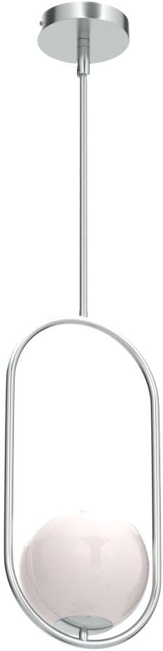 SeeU Pendant Lighting Modern Style Chrome Chandelier,Single Hanging Light Fixture Milky Glass Globe Lampshade Pendant Light Fixture for Kitchen Island,Dinning Room Bedroom