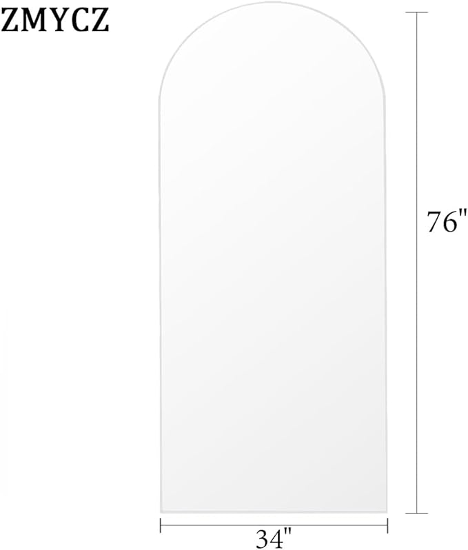 Floor Length Mirror, 76"x34" Arch Full Length Mirror Hanging or Leaning, Body Mirrors with Stand, Arched-Top Wall Mounted Mirrors with Aluminum Frame for Bedroom (White)
