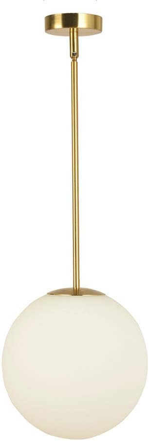 Globe Pendant, Matte White Glass with Brass Finish, One Light Pendant Hanging Modern Light Fixture (25cm/ 10inch Lampshade)