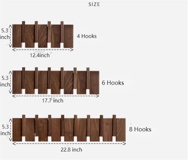 Wood Coat Rack Wall Mounted, Coat Hooks Wall Mount, Flip Down Entryway Wall Art Rack wtih 8 Hooks for Hanging Coats Keys Hats Towels Bags, Walnut