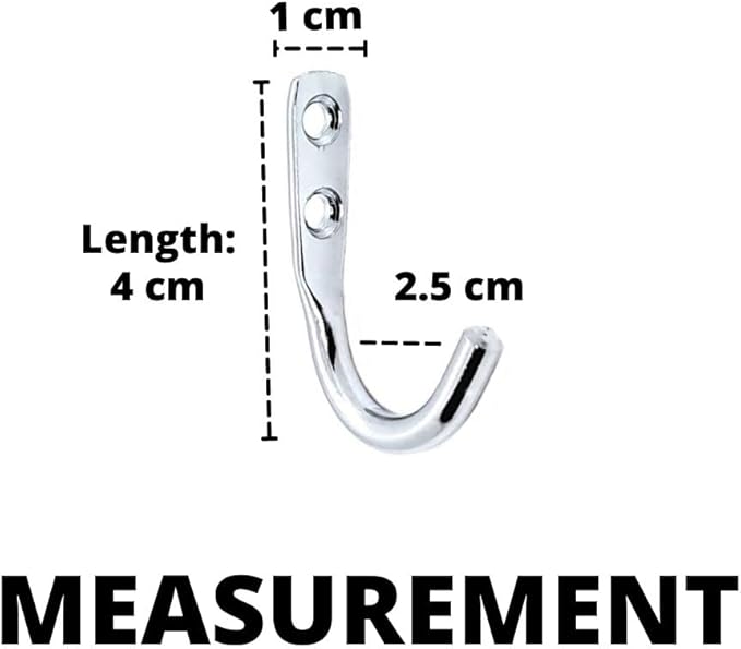 Multipurpose Hooks, Used to Hang Clothes, Bags, Coats, Curtain Hold Backs, Keys, Colour - Silver, Material - Stainless Steel, Screws and Wallplugs Included, Pack of 4 Pieces