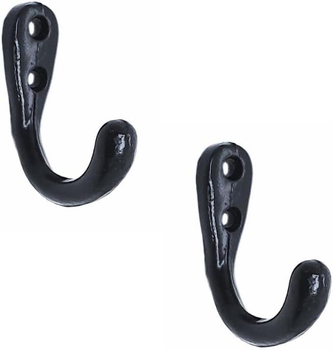 Multipurpose Hooks, Used to Hang Clothes, Bags, Coats, Curtain Hold Backs, Keys, Colour - Black, Material - Aluminium, Screws and Wallplugs Included, Pack of 2 Pieces