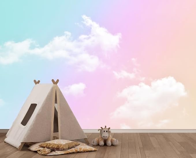 -Colorful Clouds Ceiling Fabric Wallpaper Living Room Bedroom Bathroom Boys Girls Kids Room Modern Abstract Mural- 137"x96"（ not Peel and Stick）