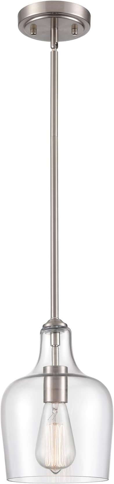 Modern Farmhouse Pendant Lighting for Kitchen Island Glass Pendant Light Brushed Nickel, 1-Light