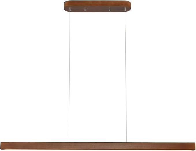 31 Inch Wood Linear Pendant Light Dimmable LED Kitchen Island Lighting with Remote Adjustable Hanging Chandelier for Dining Room Bar Pool Table 19W Modern Farmhouse Fixture Walnut Color