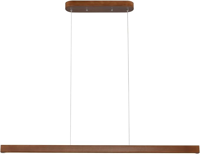 47 Inch Wood Linear Pendant Light Dimmable LED Kitchen Island Lighting with Remote Adjustable Hanging Chandelier for Dining Room Bar Pool Table 30W Modern Farmhouse Fixture Walnut Color