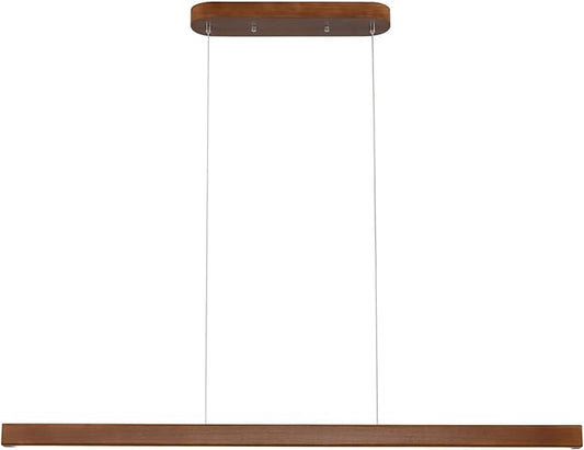 47 Inch Wood Linear Pendant Light Dimmable LED Kitchen Island Lighting with Remote Adjustable Hanging Chandelier for Dining Room Bar Pool Table 30W Modern Farmhouse Fixture Walnut Color