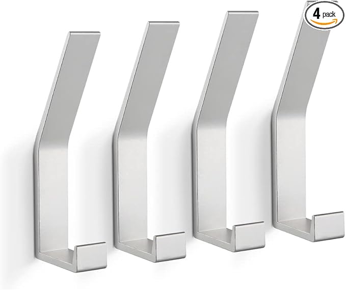 Coat Rack Hooks Wall Mounted, Silver 4Packs, Bath Towel Rope Hooks for Kitchen, Door, Cabinet, Bathroom, Foyers, Hallways, and Bedrooms