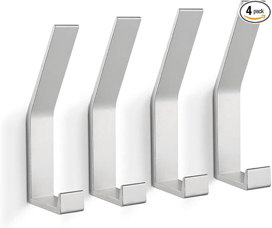 Coat Rack Hooks Wall Mounted, Silver 4Packs, Bath Towel Rope Hooks for Kitchen, Door, Cabinet, Bathroom, Foyers, Hallways, and Bedrooms