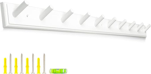 10 Hook Coat Rack Wall Mounted, Long 38 Inches Wooden Wall Coat Hanger with 10 Pegs, 16'' Hole to Hole Wall Coat Hooks for Hanging Towels, Hats, Backpacks, Clothing, Caps (White