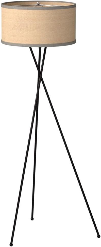 Brightech Jaxon LED Floor lamp, Modern Lamp for Living Rooms & Offices, Tall Lamp with Contemporary Drum Shade, Gold Tripod Standing Lamp for Bedroom Reading, Great Living Room Decor - Black