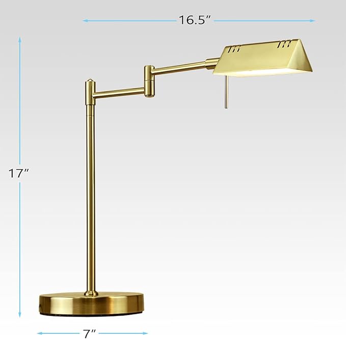 O'Bright LED Pharmacy Table Lamp, Full Range Dimming, 12W LED, 360 Degree Swing Arms, Desk, Reading, Craft, Work Lamp, ETL Tested, Antique Brass (Gold)