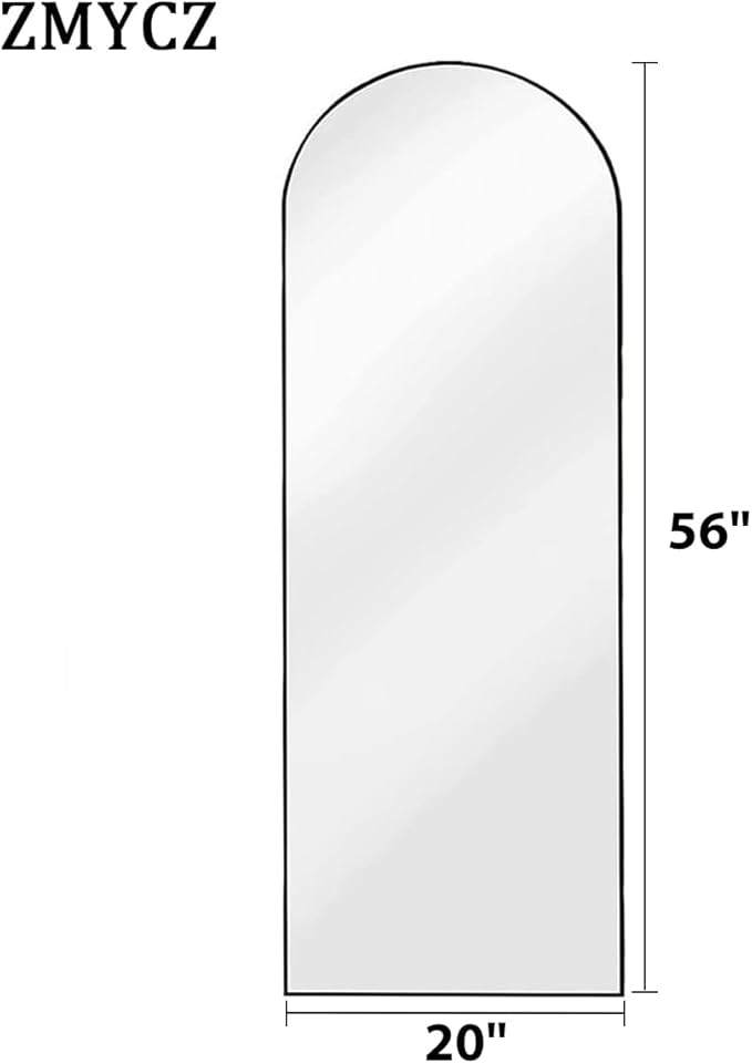 Arched Floor Mirror, 56"x20" Full Length Mirror, Standing Mirror Hanging or Leaning, Body Mirrors with Stand, Wall Mounted Arched-Top Mirrors with Aluminum Frame for Bedroom (Black)