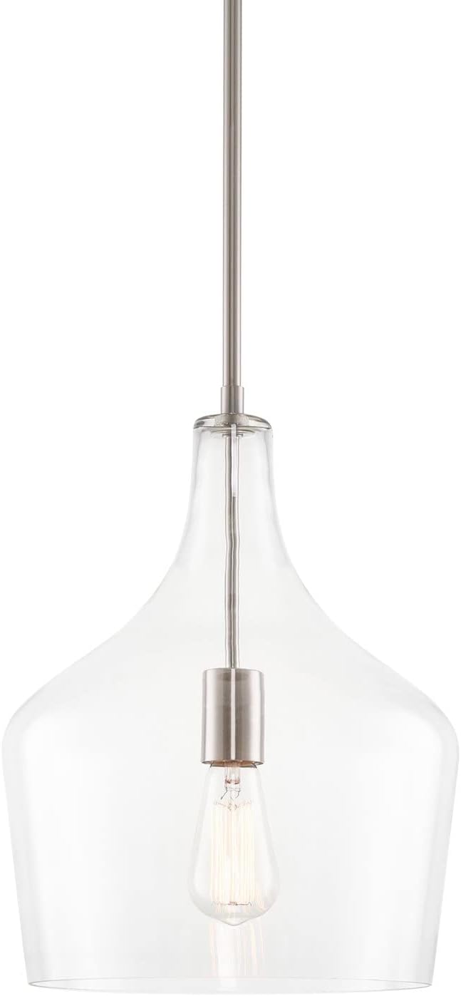 Kira Home Lucy 16" Modern Pendant Light + Clear Glass Vase Shade, Adjustable Hanging Height, Brushed Nickel Finish