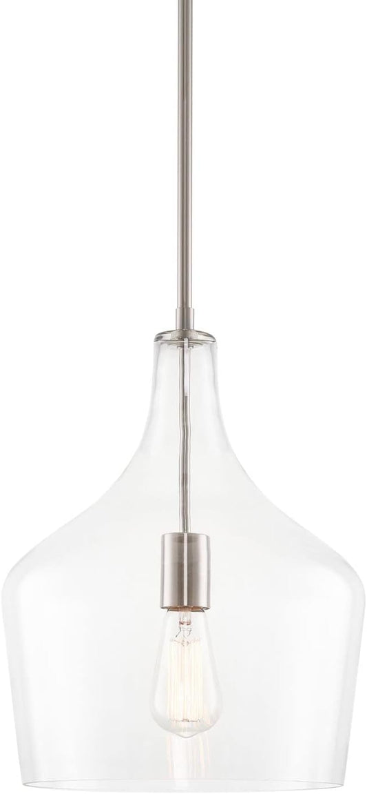 Kira Home Lucy 16" Modern Pendant Light + Clear Glass Vase Shade, Adjustable Hanging Height, Brushed Nickel Finish
