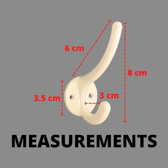 Multipurpose Hooks, Used to Hang Clothes, Bags, Coats, Curtain Hold Backs, Keys, Ivory Colour, Material - Aluminium, Screws and Wallplugs Included, Pack of 10 Pieces