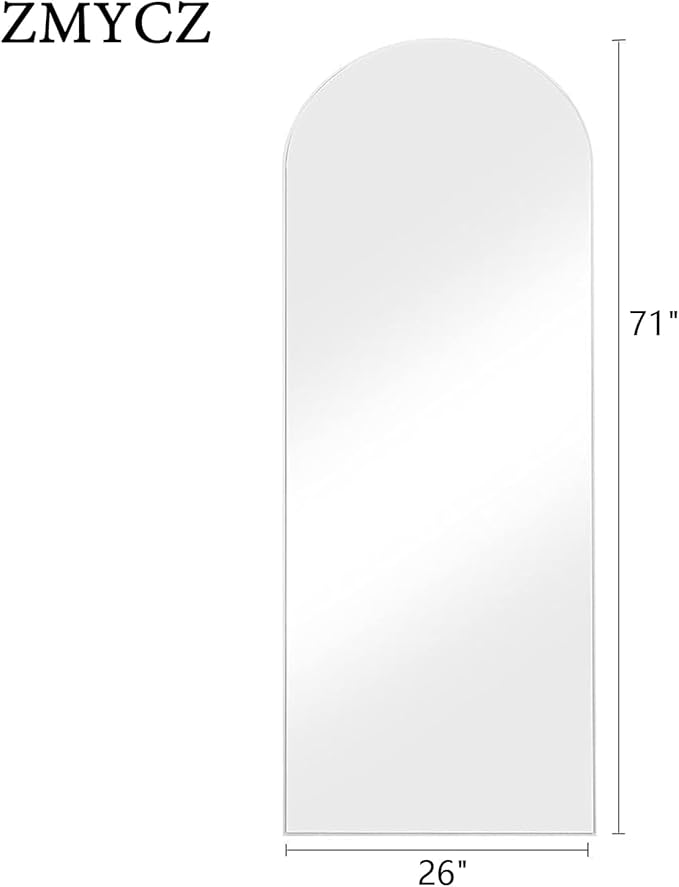 Mirror Full Length, 71"x26" Arched Full Length Mirror, Arch Mirror with Stand, Large Standing Mirrors, Oversized Full Body Mirrors with Aluminum Frame for Bedroom, Living Room (White)
