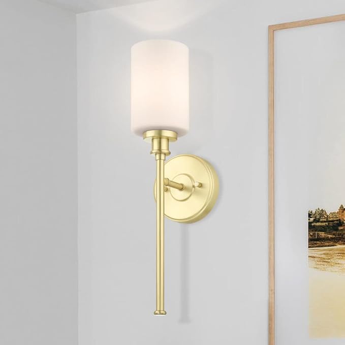 XiNBEi Lighting Brass Wall Sconce, 1 Light Bathroom Sconce Light Modern Glass Sconces Wall Lighting for Hallway Corridor & Living Room