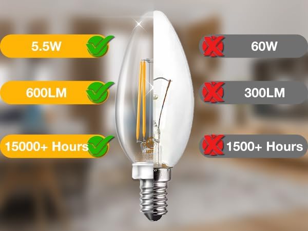 DAYBETTER B11 Chandelier Light Bulbs, Dimmable E12 LED Bulbs 60W Equivalent, Candelabra LED Bulbs, High Brightness 600 LM Warm White 2700K, Filament Candle Light Bulbs, Clear Glass, 24 Pack