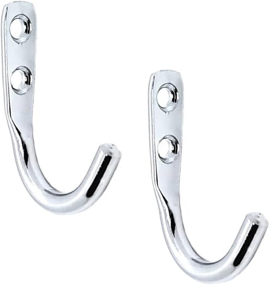 Multipurpose Hooks, Used to Hang Clothes, Bags, Coats, Curtain Hold Backs, Keys, Colour - Silver, Material - Stainless Steel, Screws and Wallplugs Included, Pack of 10 Pieces