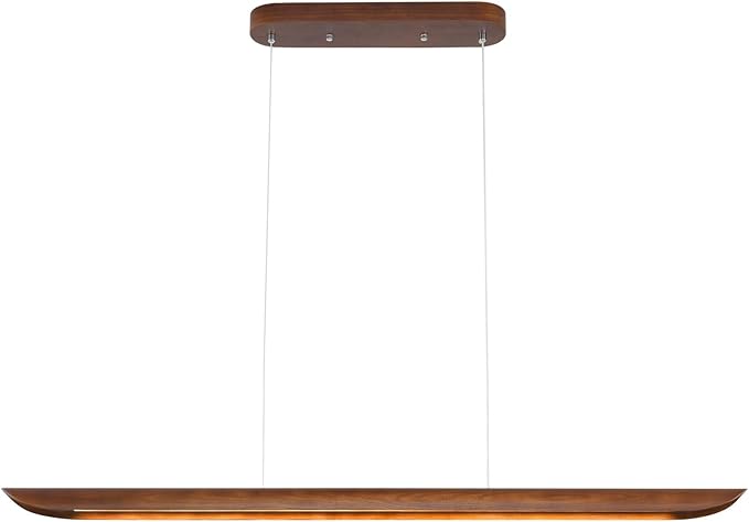39" Wood Linear Pendant Light Modern Dimmable Kitchen Island Lighting with Remote 24W LED Island Lights Adjustable Linear Chandelier for Dinning Room Light Fixture, Bar, Pool Table Light Walnut Color