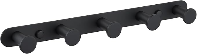 Angle Simple Towel Hook Rack Matte Black, SUS304 Stainless Steel Bathroom Hook Rail 5 Hooks, Utility Kitchen Towel Holder, Wall Mount