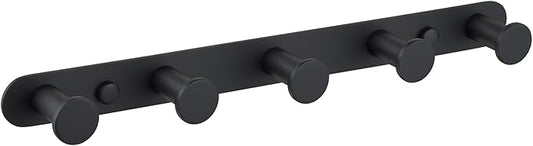 Angle Simple Towel Hook Rack Matte Black, SUS304 Stainless Steel Bathroom Hook Rail 5 Hooks, Utility Kitchen Towel Holder, Wall Mount