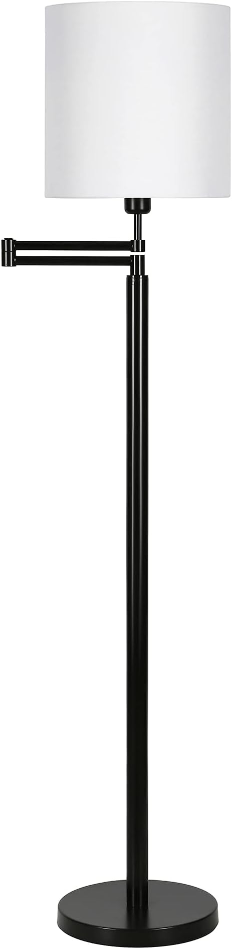 Moby Swing Arm Floor Lamp with Fabric Drum Shade in Blackened Bronze/White