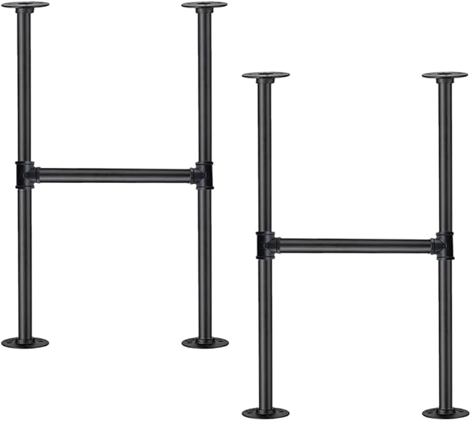 Industrial Pipe Table Leg Set,Metal Legs for Coffee and End Tables, Desks, Nightstand,2Pcs, 28" H × 14" W(Black)