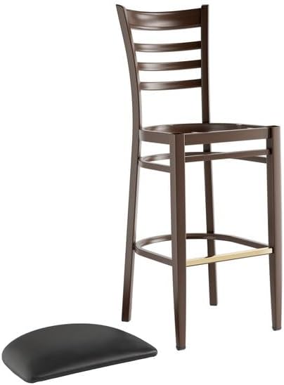 Spartan Metal Bar Stool, Dark Walnut Wood Grain Finish, Black Vinyl Padded Seat, Ladder Back Design, 43.5 Inch Height, 500 lb Capacity